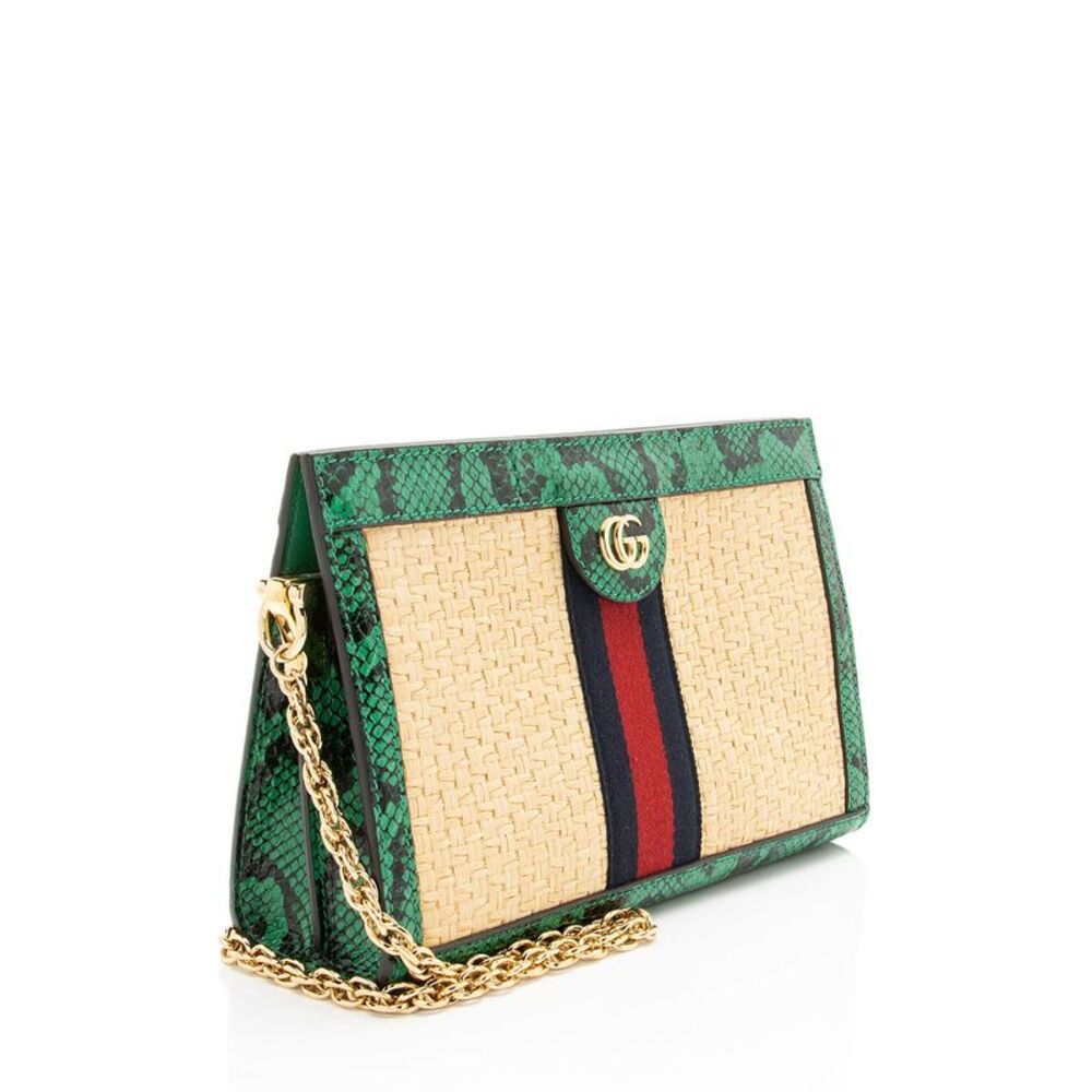 Gucci Raffia Python Ophidia Medium Chain Shoulder Bag - Picture 2 of 13